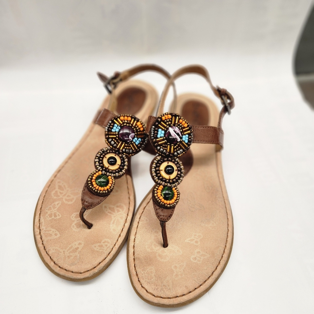 B•O•C T-Strap Boho Beaded Sandals Size 10